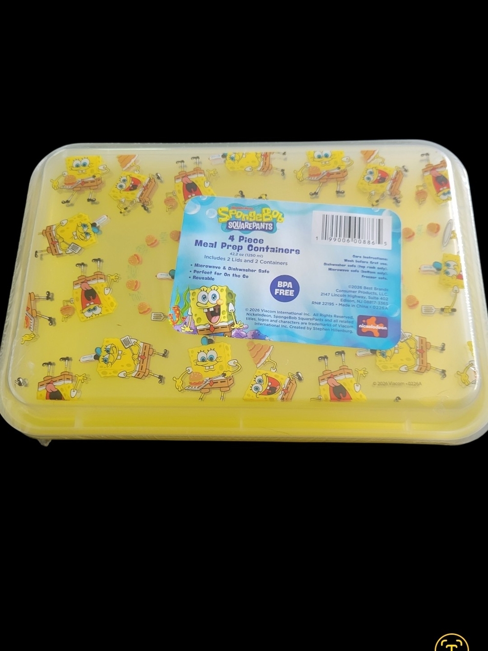Nickelodeon SpongeBob Yellow Meal Prep Container